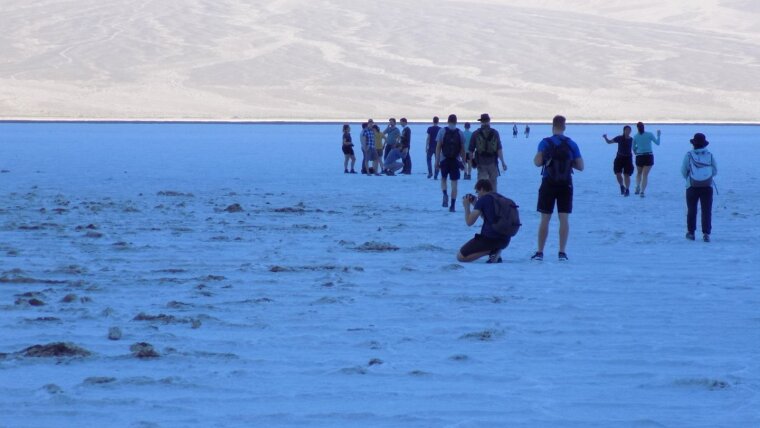 Students on a salt lake